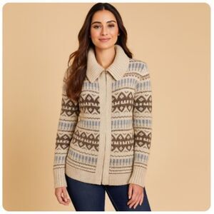 Orvis Brown Cardigan Knit Sweater Shawl Collar Hidden Snap Front Size XS